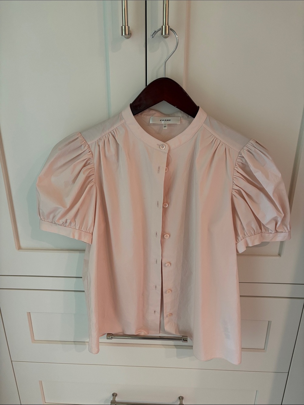 Frame Denim Light Pink Puff-Sleeve Button Front Kids Blouse